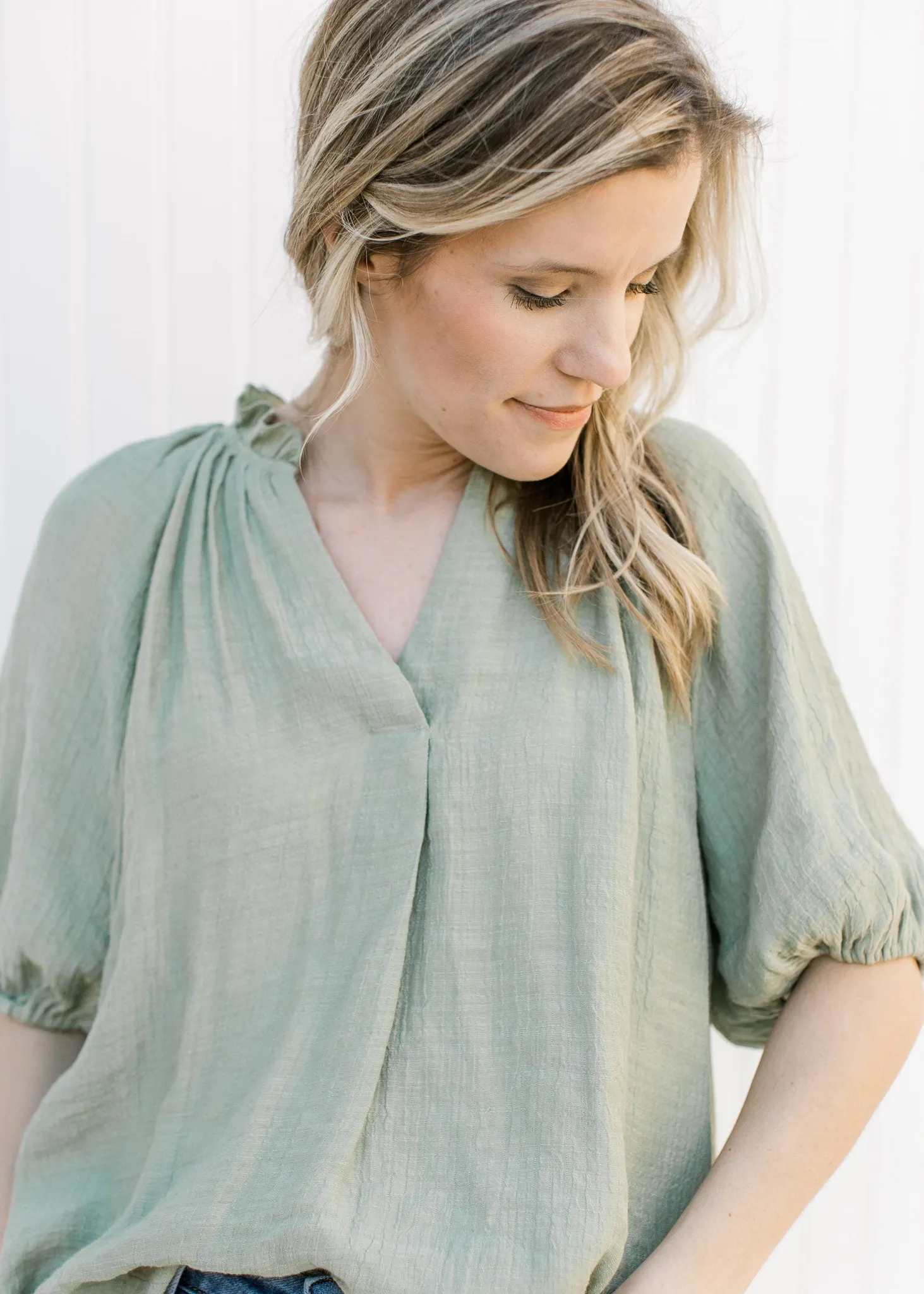 X Olive Ruffle Top