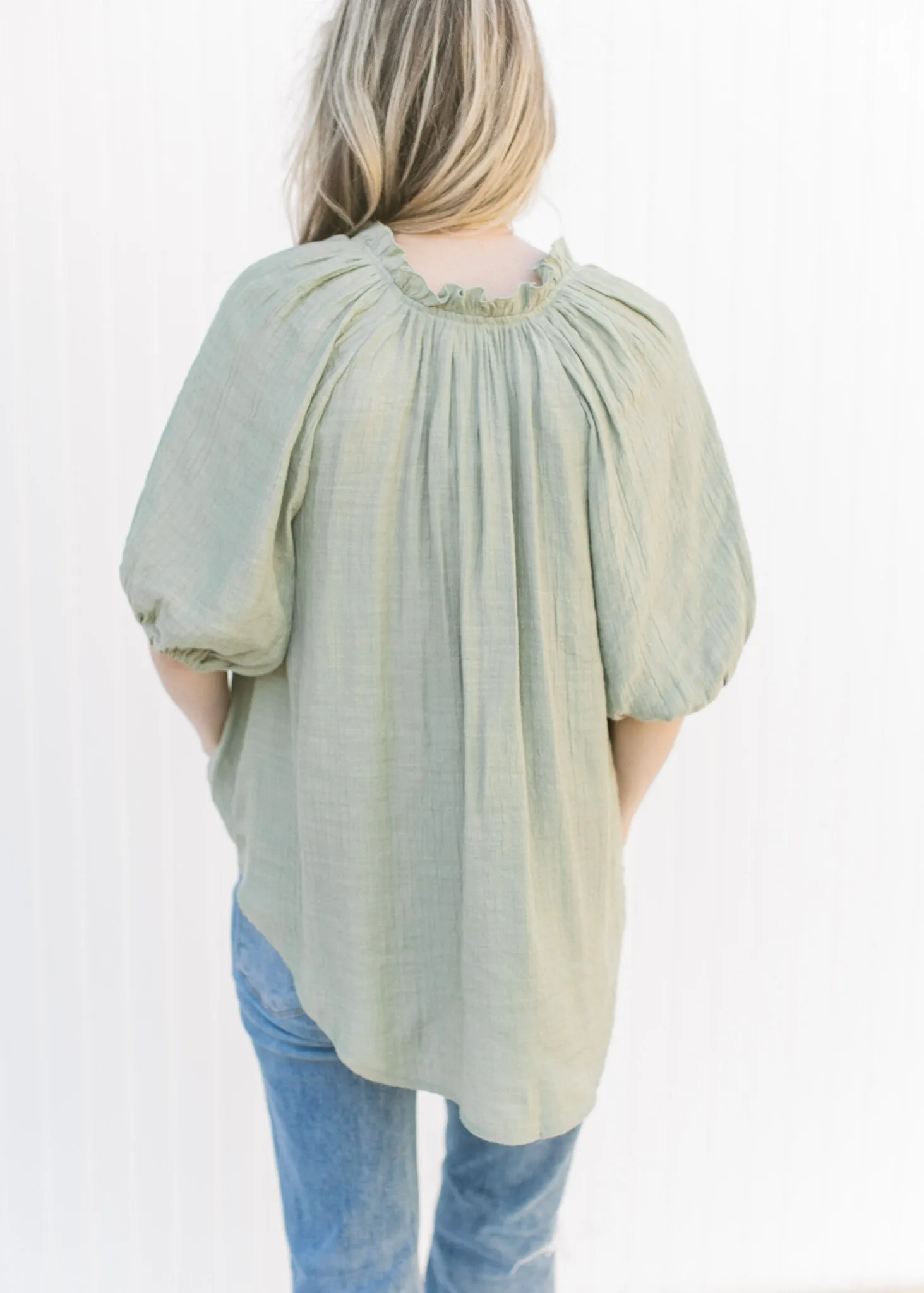 X Olive Ruffle Top