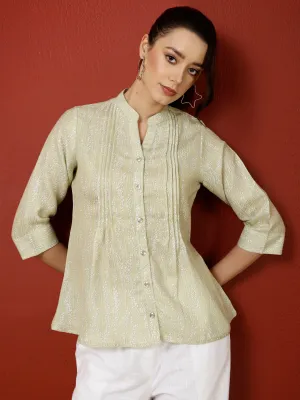 Yellow Abstract Printed Pleated Top