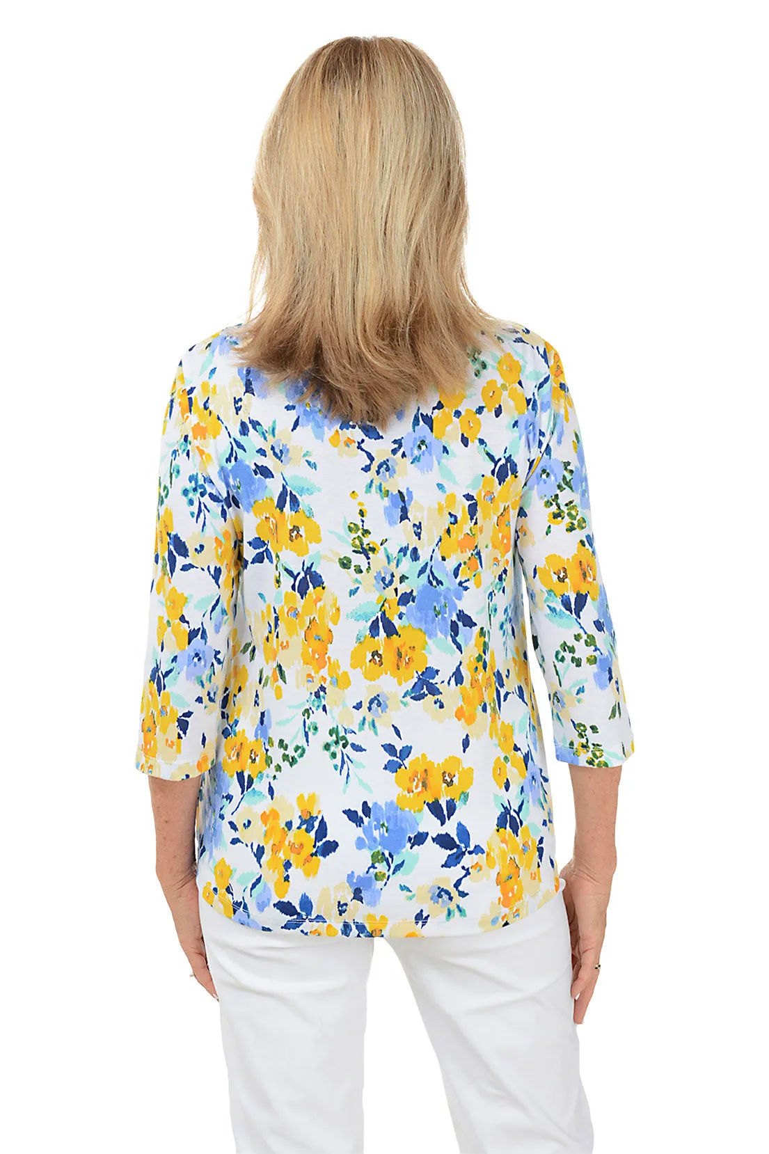 Yellow Floral Pleated Shoulder Top