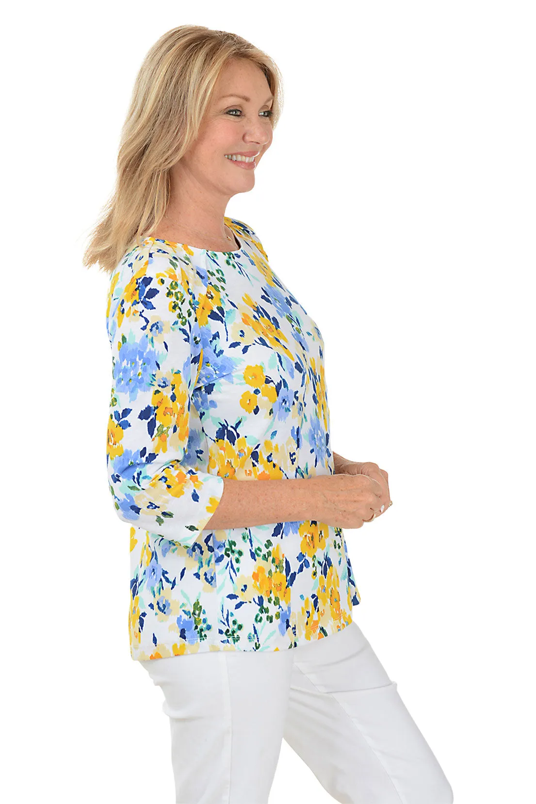Yellow Floral Pleated Shoulder Top