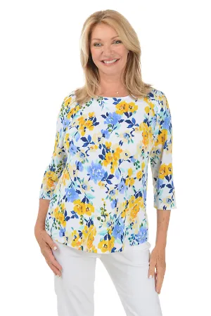 Yellow Floral Pleated Shoulder Top