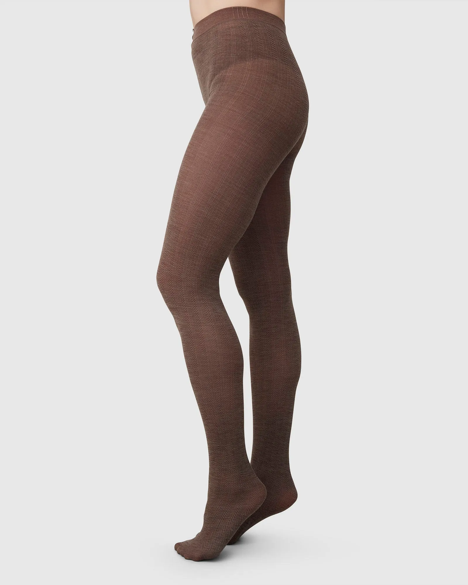 ylva wool fishbone tights - mid brown