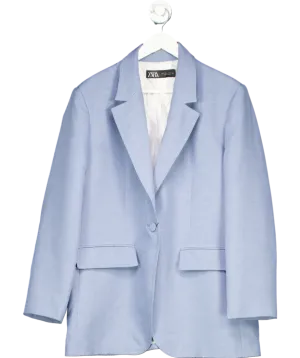 ZARA Blue Straight Cut Blazer Blue UK 14