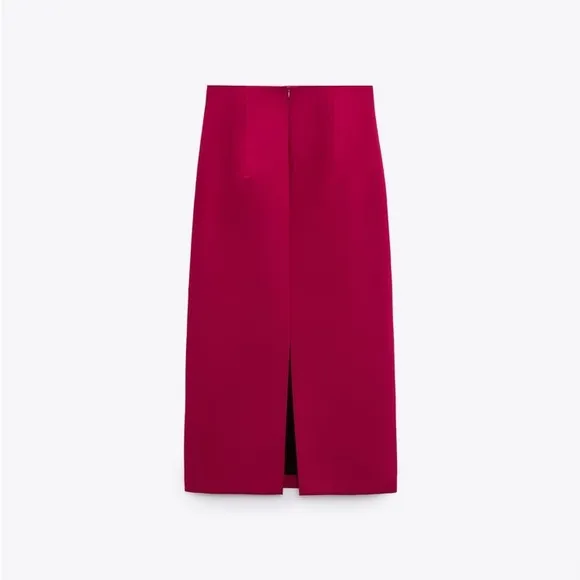 Zara EUC Fuchsia Pencil Midi Skirt Size M Split High Waist Tube Bodycon
