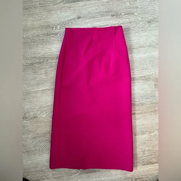 Zara EUC Fuchsia Pencil Midi Skirt Size M Split High Waist Tube Bodycon