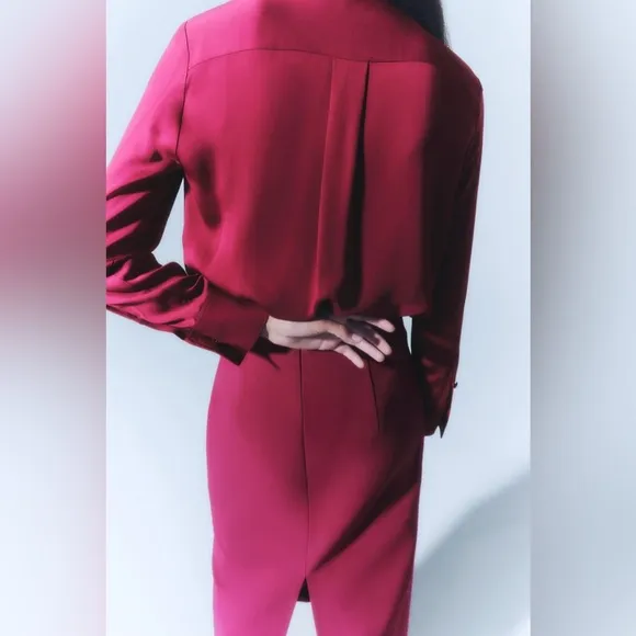 Zara EUC Fuchsia Pencil Midi Skirt Size M Split High Waist Tube Bodycon