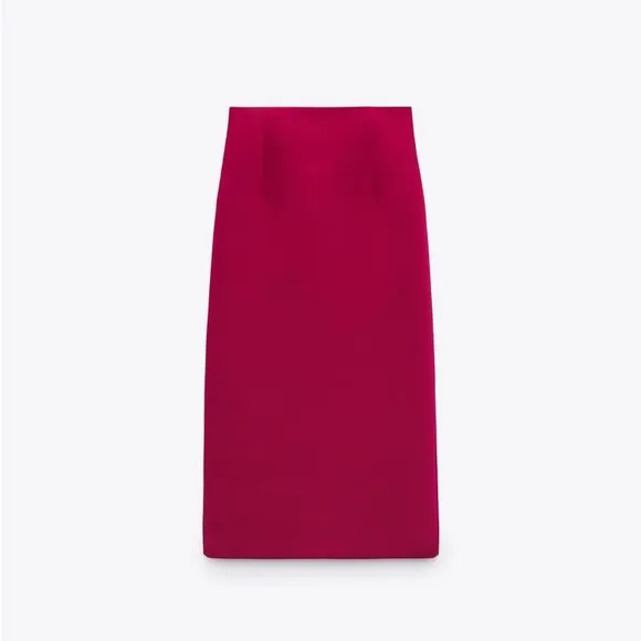 Zara EUC Fuchsia Pencil Midi Skirt Size M Split High Waist Tube Bodycon